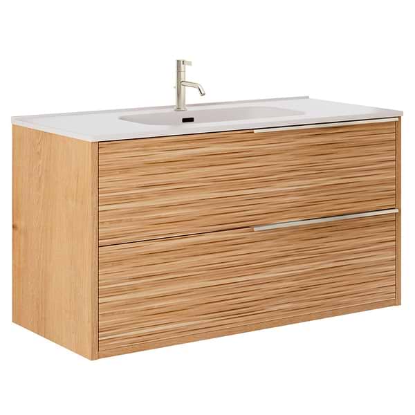 Kora Bamboo Faux Finish 40" Single Vanity with Integrated White Ceramic Top & Silver Handles