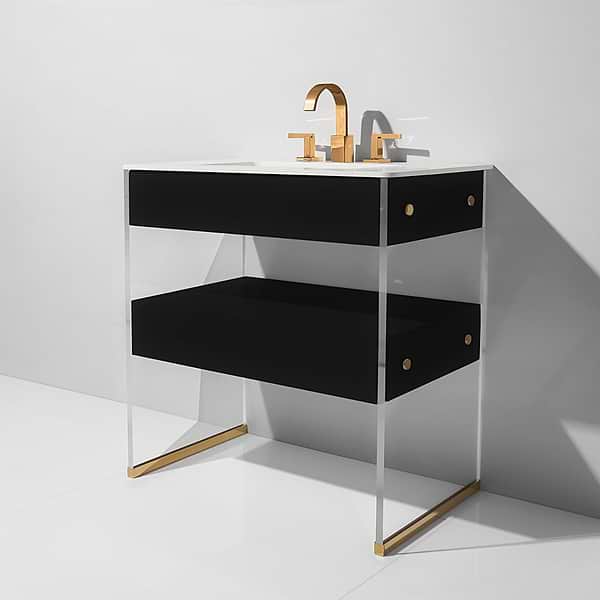 Lucite 36" Black Gloss Vanity and Counter