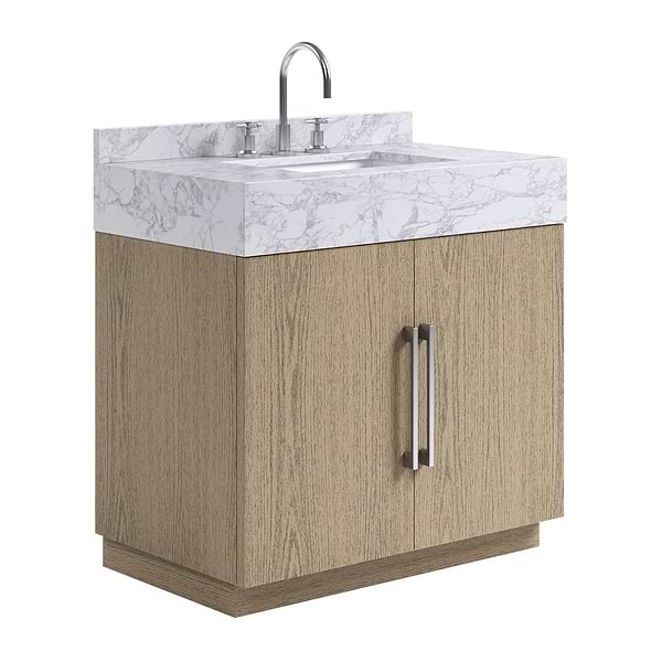 TileBar Studio Vanities Orville Greige Ash 36" Single Vanity with Carrara Marble Top