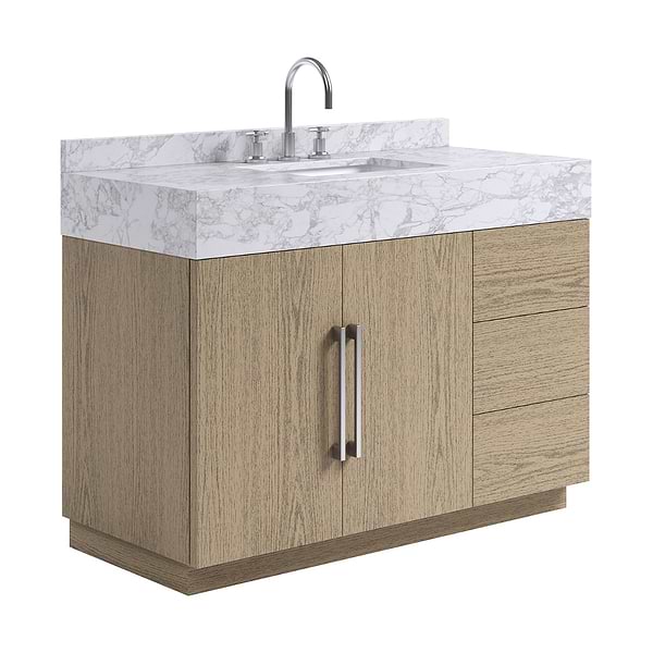 TileBar Studio Vanities Orville Greige Ash 48" Single Vanity with Carrara Marble Top