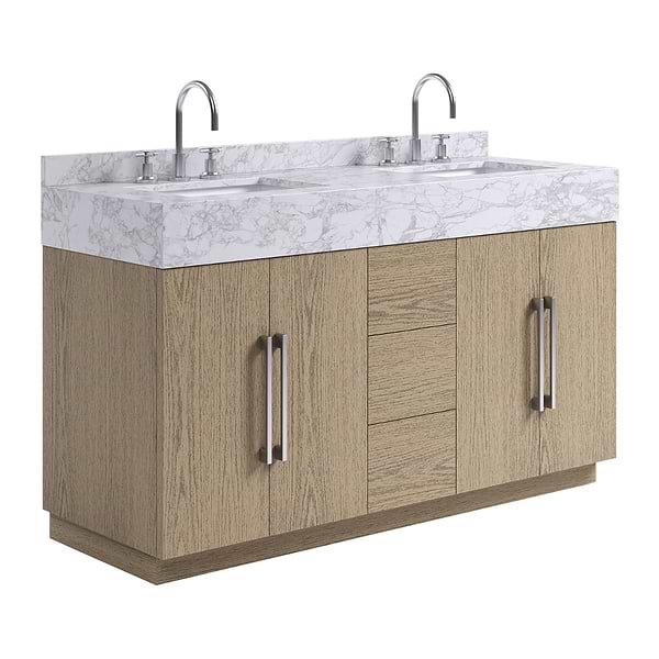 TileBar Studio Vanities Orville Greige Ash 60" Double Vanity with Carrara Marble Top