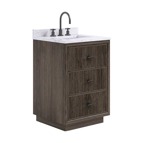 TileBar Studio Vanities Rhett Espresso Oak 24" Single Vanity with Carrara Marble Top