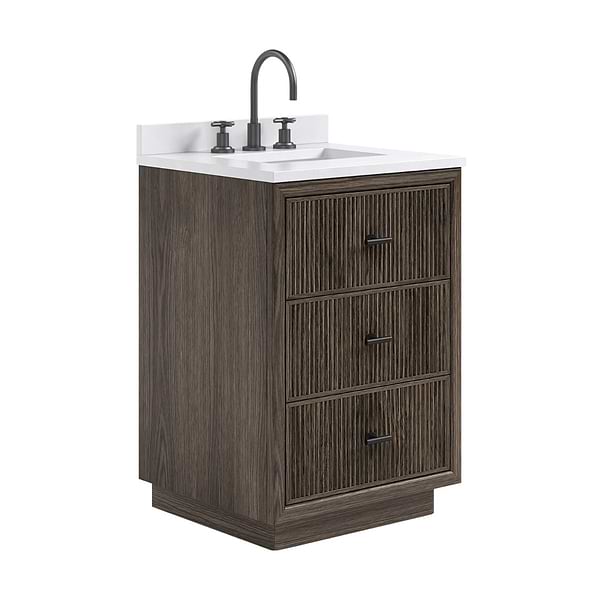 TileBar Studio Vanities Rhett Espresso Oak 24" Single Vanity with White Quartz Top