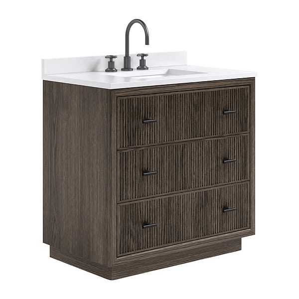 TileBar Studio Vanities Rhett Espresso Oak 36" Single Vanity with White Quartz Top