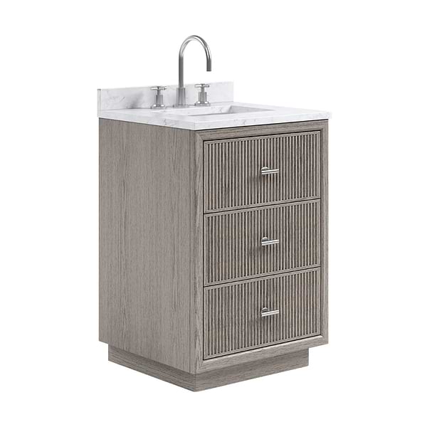 TileBar Studio Vanities Rhett Steel Oak 24" Single Vanity with Carrara Marble Top