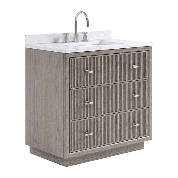 TileBar Studio Vanities Rhett Steel Oak 36" Single Vanity with Carrara Marble Top