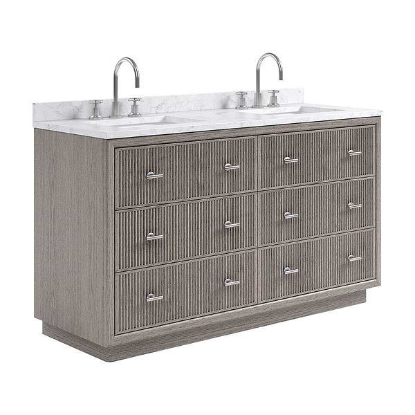 TileBar Studio Vanities Rhett Steel Oak 60" Double Vanity with Carrara Marble Top