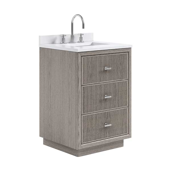TileBar Studio Vanities Rhett Steel Oak 24" Single Vanity with White Quartz Top