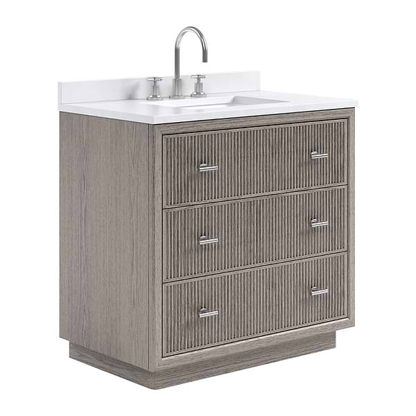 TileBar Studio Vanities Rhett Steel Oak 36" Single Vanity with White Quartz Top