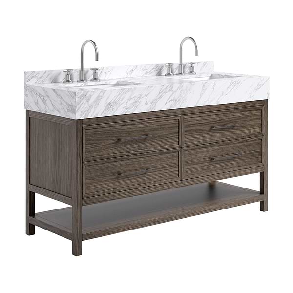TileBar Studio Vanities Rowan Espresso Oak 60" Double Vanity with Carrara Marble Top