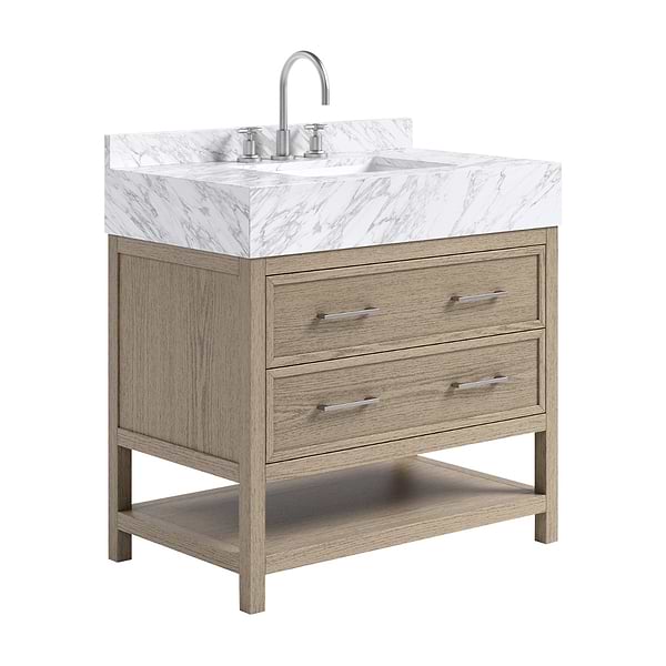 TileBar Studio Vanities Rowan Greige Ash 36" Single Vanity with Carrara Marble Top