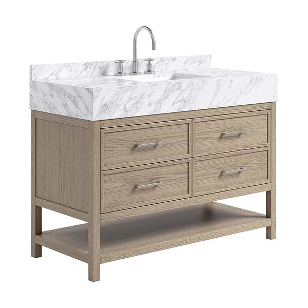 TileBar Studio Vanities Rowan Greige Ash 48" Single Vanity with Carrara Marble Top
