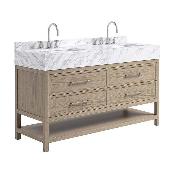 TileBar Studio Vanities Rowan Greige Ash 60" Double Vanity with Carrara Marble Top