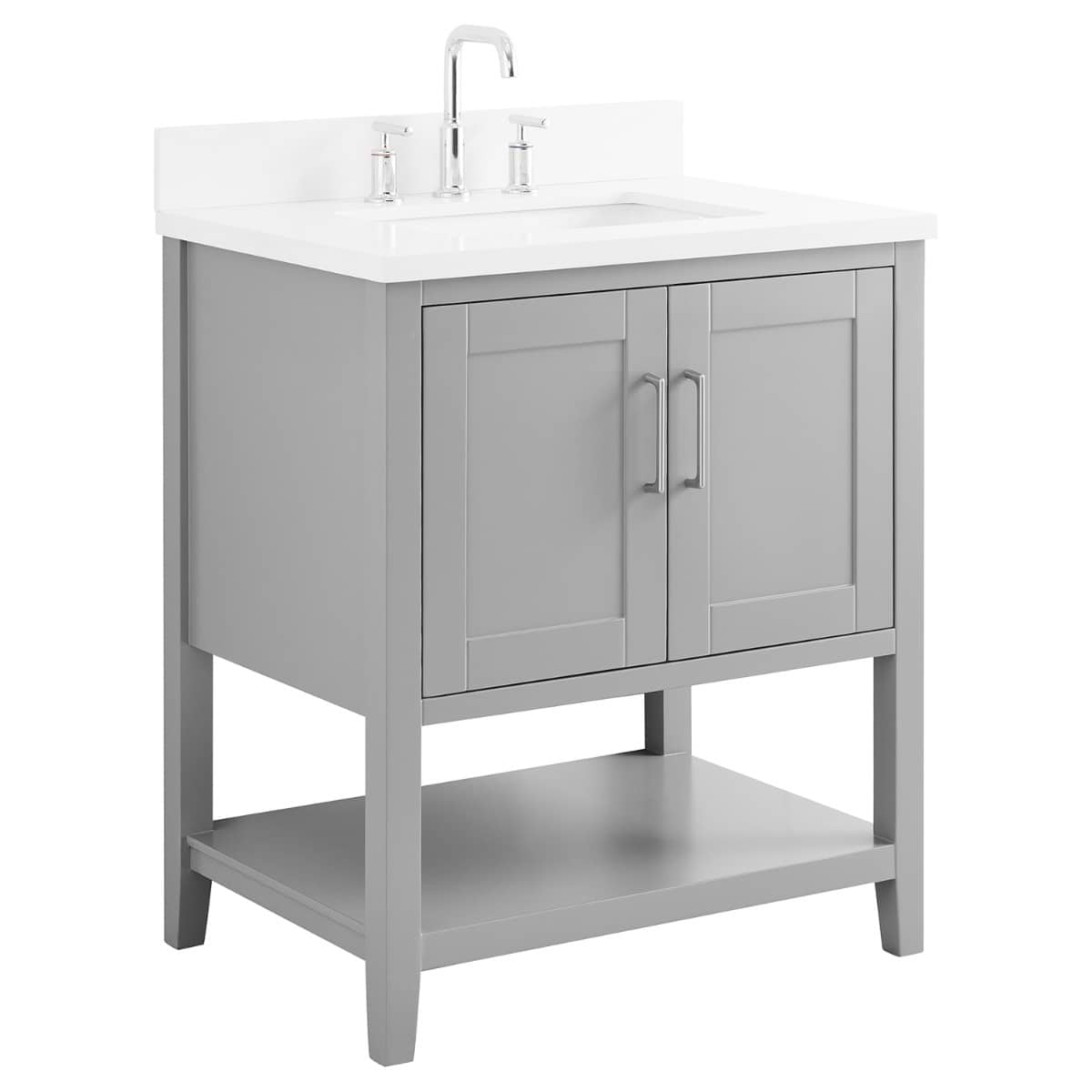 Sheraton 30" Gray Vanity with Pure White Quartz Top and Ceramic Basin