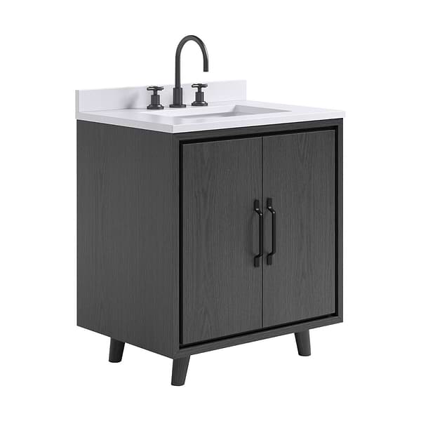 Setton Ebony Oak 30" Single Vanity with White Quartz Top by TileBar Studio Vanities, View 4, open zoomed image
