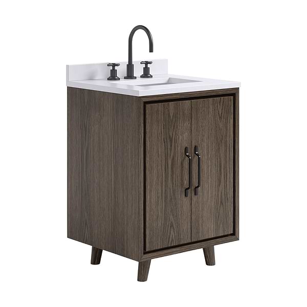 Setton Espresso Oak 24" Single Vanity with White Quartz Top by TileBar Studio Vanities, View 4, open zoomed image