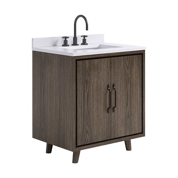 Setton Espresso Oak 30" Single Vanity with White Quartz Top by TileBar Studio Vanities, View 4, open zoomed image