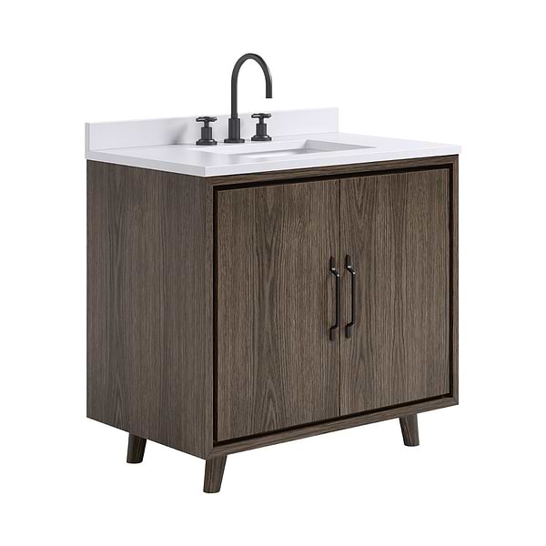 Setton Espresso Oak 36" Single Vanity with White Quartz Top by TileBar Studio Vanities, View 4, open zoomed image