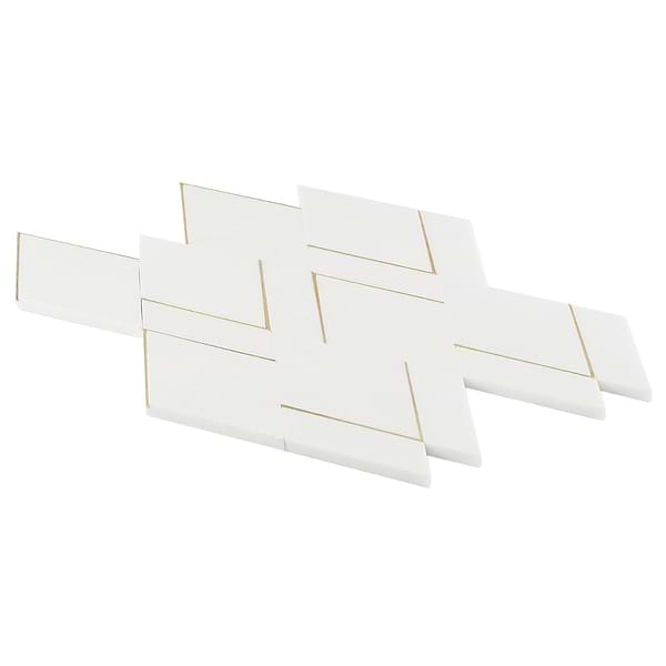 Enver Thassos Polished Marble and Brass Mosaic Tile