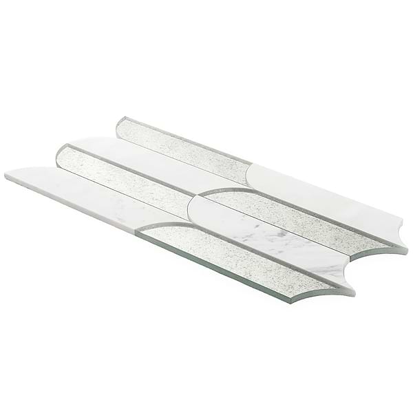 Altos Mirror Polished Marble Mosaic Fish Scale Tile in Elongated Scallop Pattern