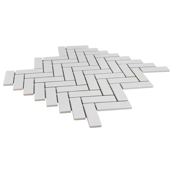 Serenity White 1x3 Herringbone Polished Porcelain Mosaic Tile