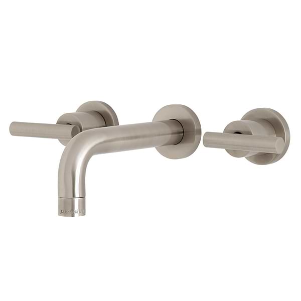 Astoria Wall Mount Brushed Nickel 12.5" Widespread Bathroom Faucet With Pop Up Standard Drain