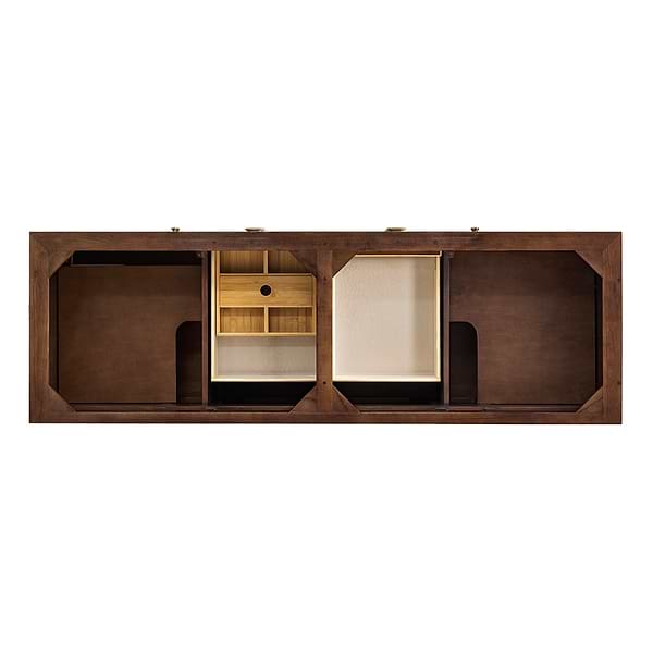 James Martin Vanities Amberly Mid-Century Walnut 72" Double Vanity with Carrara Marble Top