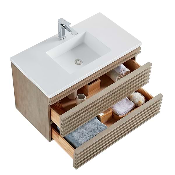 Gibson Light Wood 36" Single Vanity with Integrated White Acrylic Top