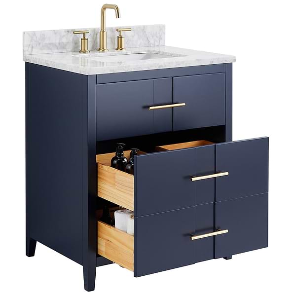 Iconic Navy and Gold 30" Single Vanity with Carrara Marble Top