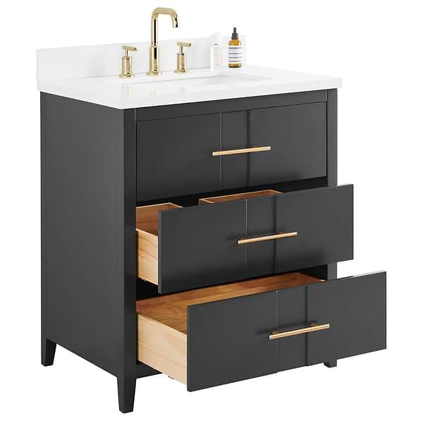 Iconic Charcoal and Gold 30" Single Vanity with Pure White Quartz Top