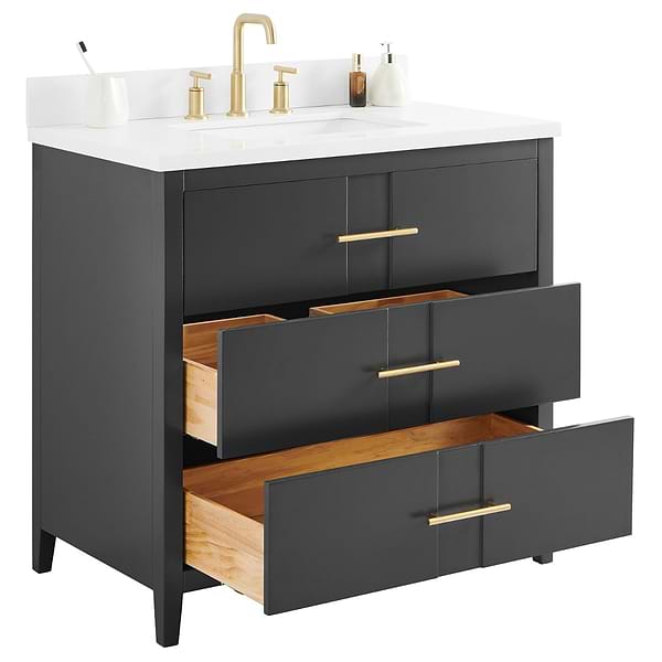 Iconic Charcoal and Gold 36" Single Vanity with Pure White Quartz Top