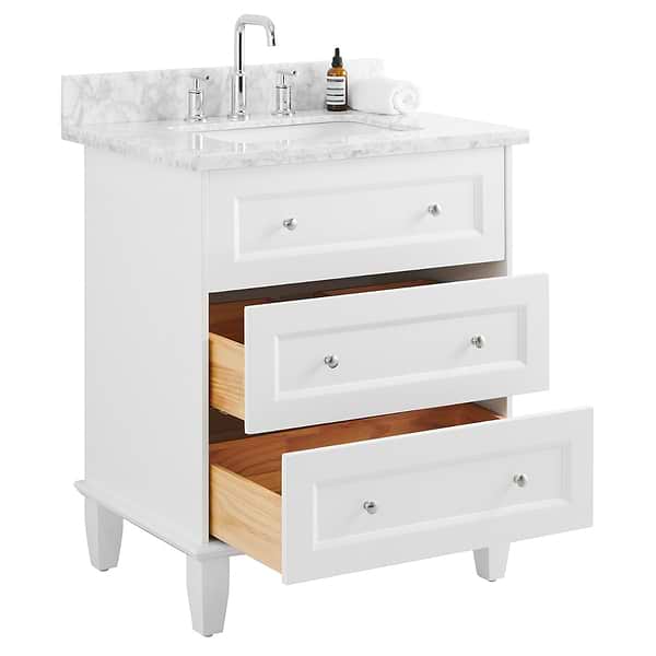 Nora White 30" Single Vanity with Carrara Marble Top