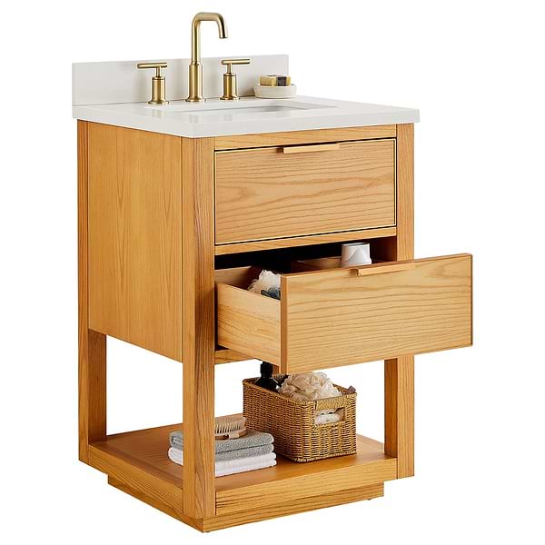 Dayton Woodgrain 24" Single Vanity with Pure White Quartz Top