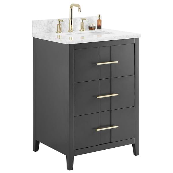 Iconic Charcoal and Gold 24" Single Vanity with Carrara Marble Top