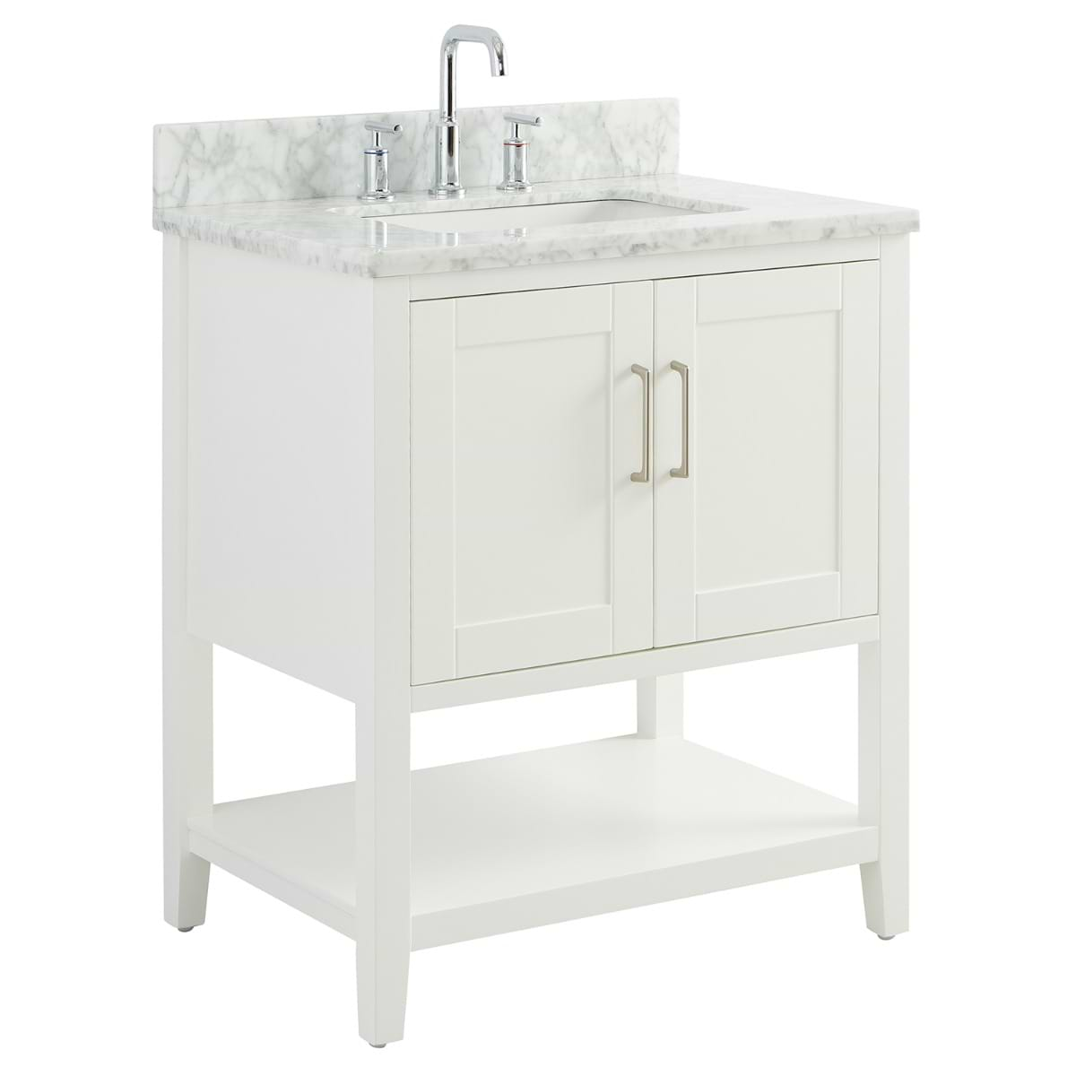 Sheraton 30" White Vanity with Carrara Marble Top and Ceramic Basin