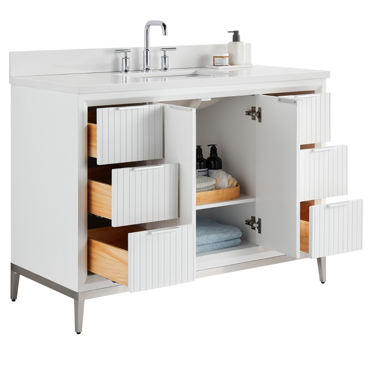 Bungalow White and Silver 48" Single Vanity with Pure White Quartz Top