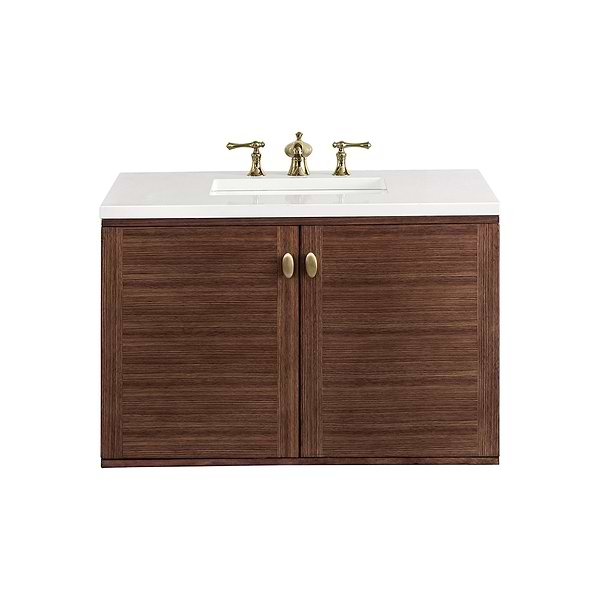 James Martin Vanities Amberly Mid-Century Walnut 36" Single Vanity with White Zeus Quartz Top