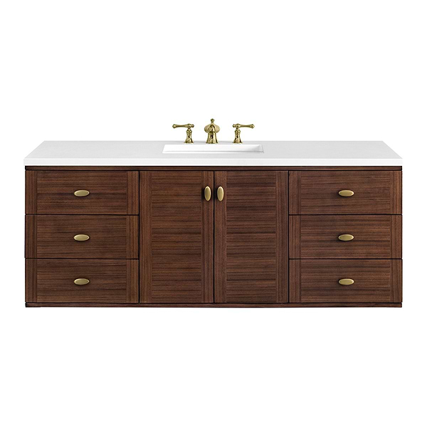 James Martin Vanities Amberly Mid-Century Walnut 60" Single Vanity with White Zeus Quartz Top