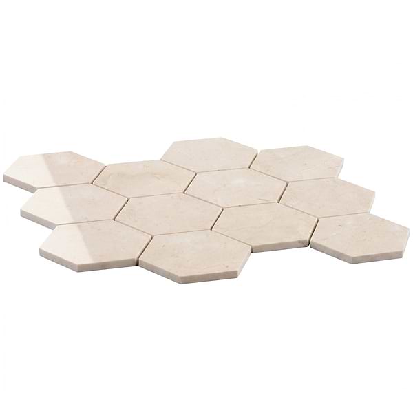 Crema Marfil Beige 4" Hexagon Polished Marble Mosaic Tile