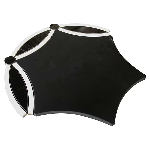 Celine Nero Polished Black Marble and Pearl Mosaic Tile