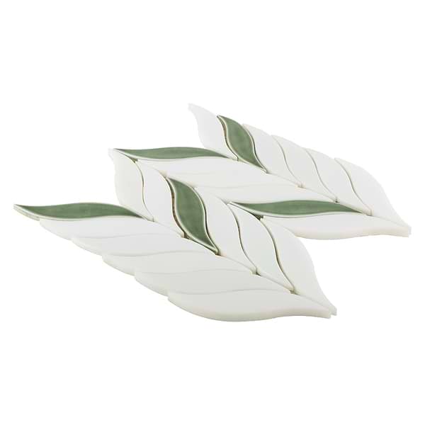 Nabi Sprig Fern Green Marble and Crackled Glossy Glass Mosaic Tile