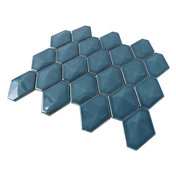 Brookline Diamond Coastal Blue 3x4 Glossy Ceramic Mosaic Tile