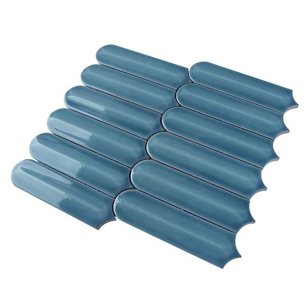 Brookline Feather Coastal Blue 2x7 Fish Scale Glossy Ceramic Mosaic Tile