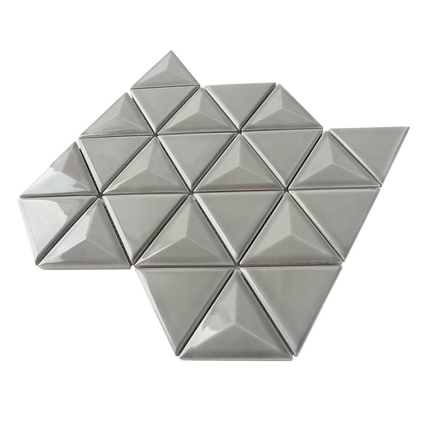 Brookline Triangle Warm Gray 4" Glossy Ceramic Mosaic Tile