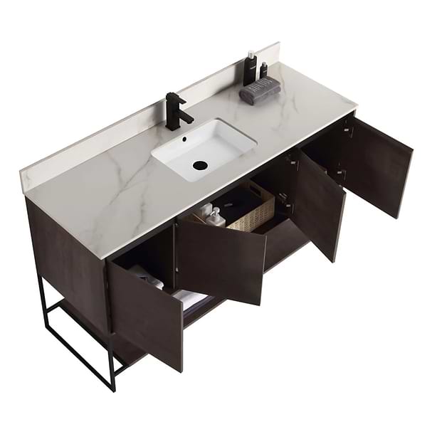 Amani 60" Classic Gray Single Vanity with Sintered Stone Carrara Top