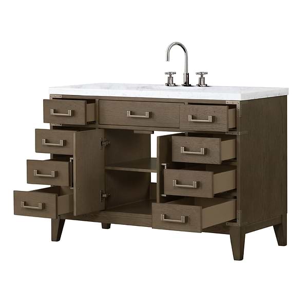 Aiden Gray Oak 48" Single Vanity wth Carrara Marble Top