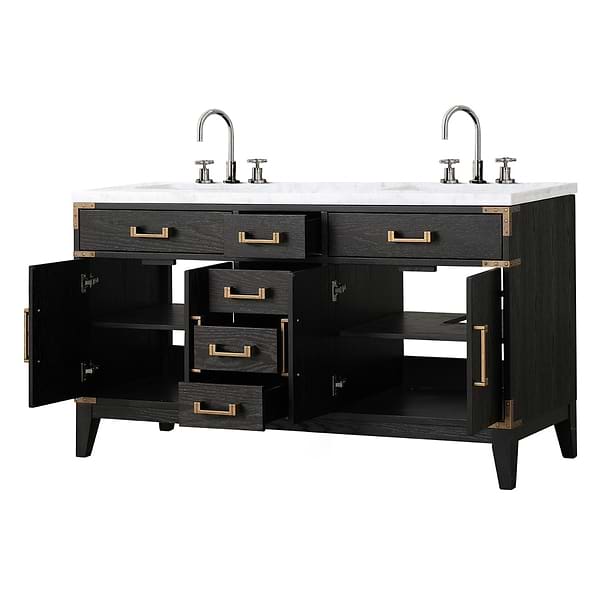 Aiden Black Oak 60" Double Vanity with Carrara Marble Top