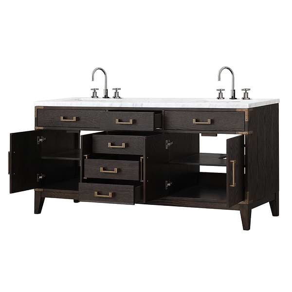 Aiden Brown Oak 72" Double Vanity with Carrara Marble Top