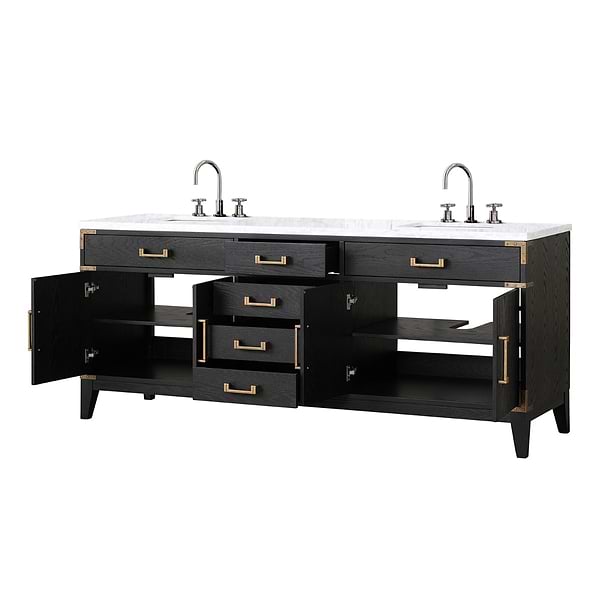 Aiden Black Oak 80" Double Vanity with Carrara Marble Top