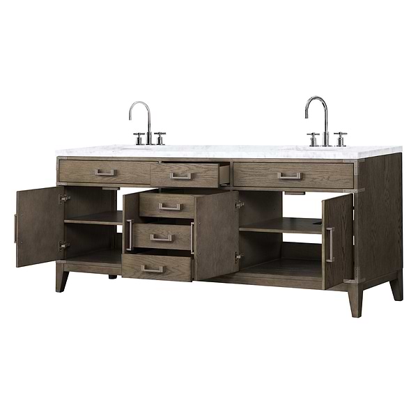 Aiden Gray Oak 80" Double Vanity wth Carrara Marble Top